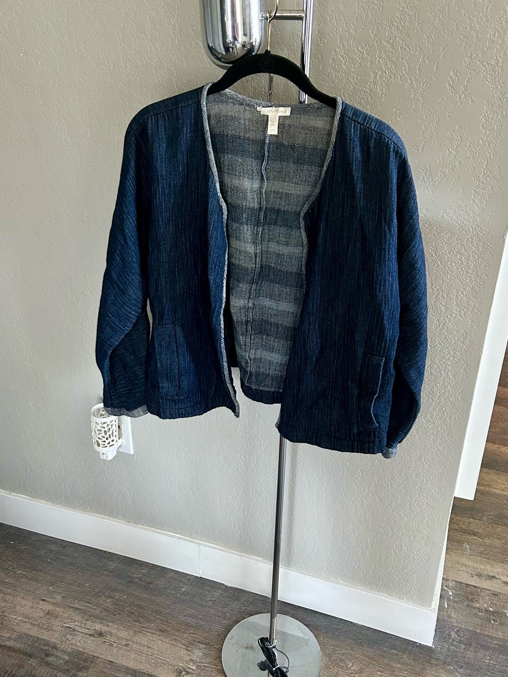 Eileen Fisher Navy and Heather Gray Woven Jacket
